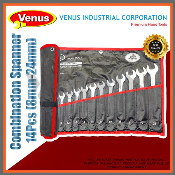 VENUS CRV 14 PCS Combination Spanner Wrench Set Tools Set Heavy Duty Spanar Set (8MM-24MM)